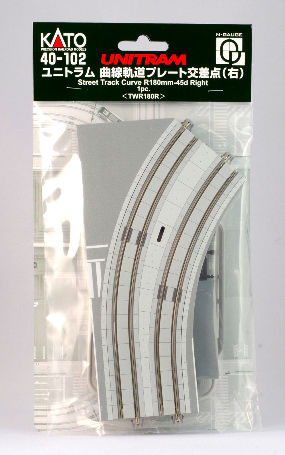 Kato 40-102 N Unitram R180mm-45º Right Curve Street Track 1pc