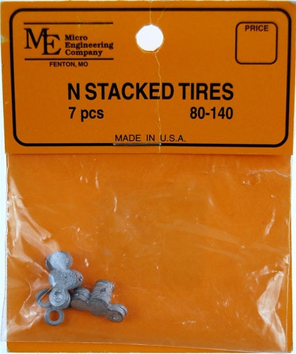 Micro Engineering 80-140 N White Metal Castings Stacked Tires (Pack of 7)