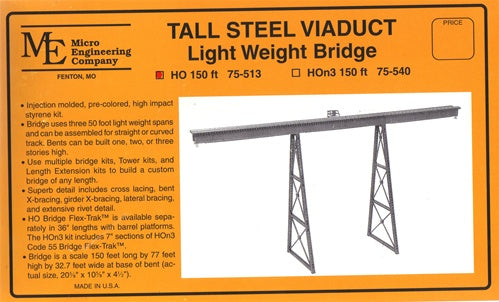Micro Engineering 75-513 HO 150'' Long Light Weight Steel Viaduct Bridge Kit