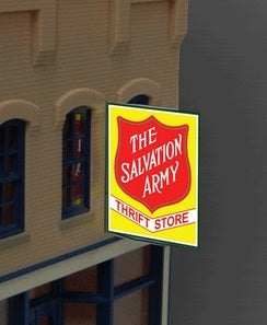 Miller Engineering 6381 HO/O Large Salvation Army Thrift,Animated Style Sign