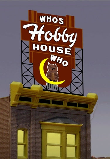 Miller Engineering 881401 O/HO Who's Hobby House Animated Neon Billboard Large