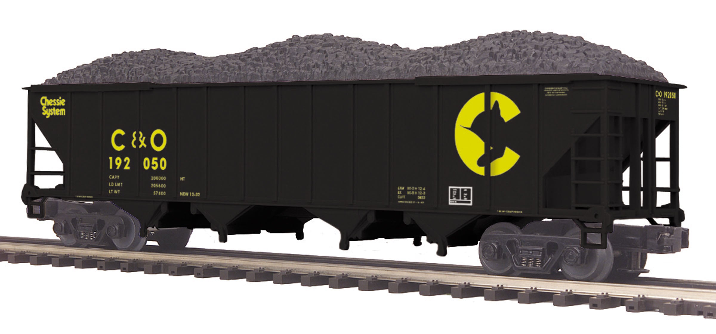 MTH 20-97821 O Chessie 4-Bay Hopper Car with Coal Load #192050