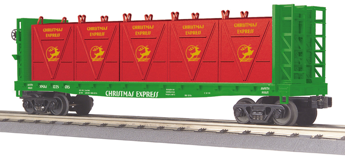 MTH 30-76601 O Christmas Flat Car - with Bulkheads & LCL Containers Car