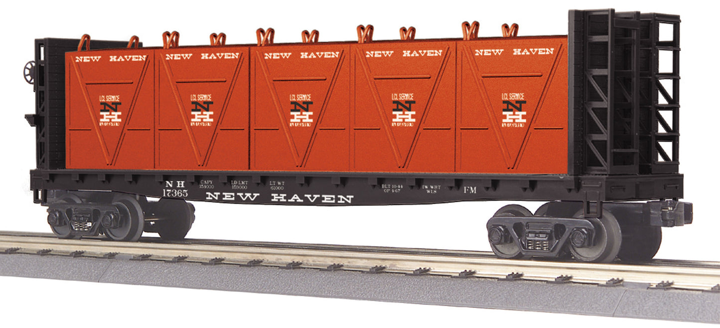 MTH 30-76607 O New Haven Flat Car - with Bulkheads & LCL Containers