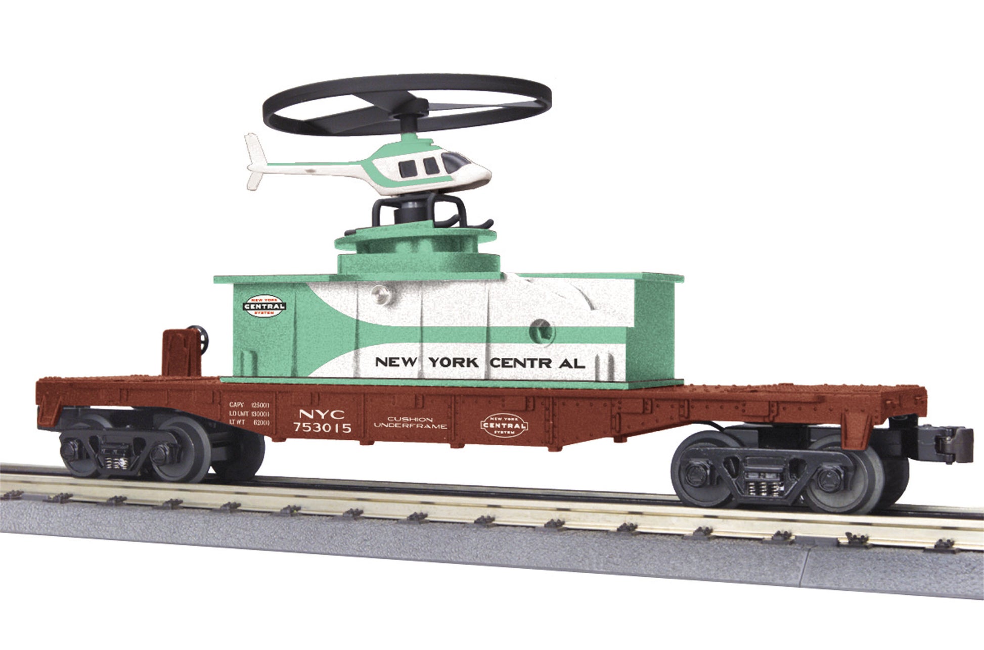 MTH 30-79456 O New York Central Flat Car with Operating Helicopter #753015