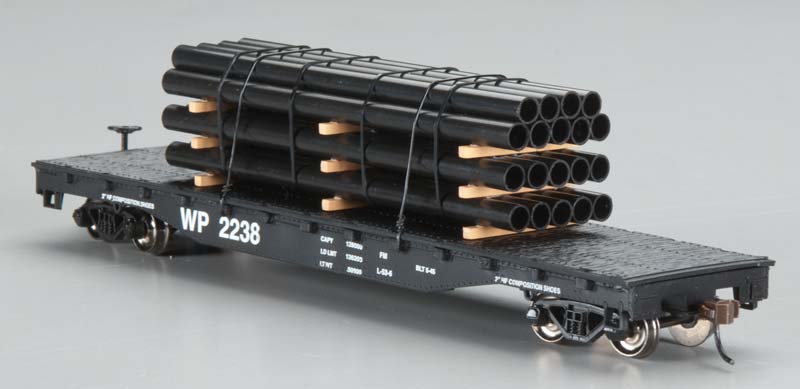 Bachmann 18933 HO Western Pacific W/Pipe Load 50' Flatcar # 2238 (Black)