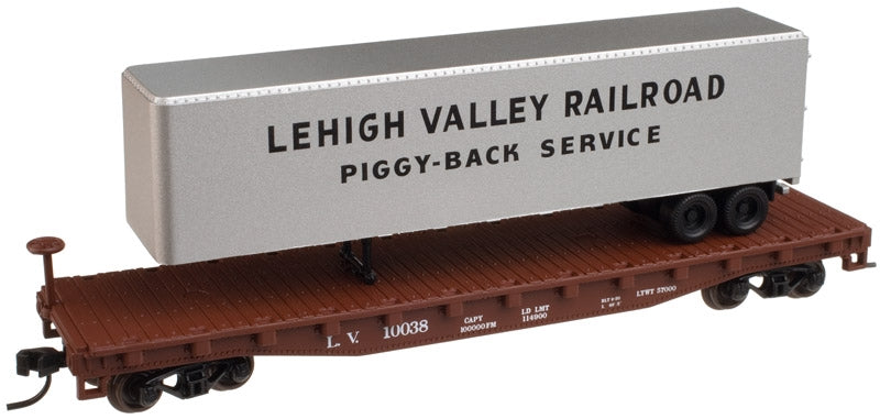 Atlas 50001453 N Lehigh Valley 50' Flatcar with 40' Trailer #10038