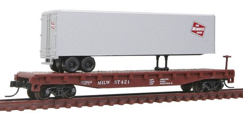 Atlas 50001455 N Milwaukee Road 50' Flatcar with 40' Trailer #57421