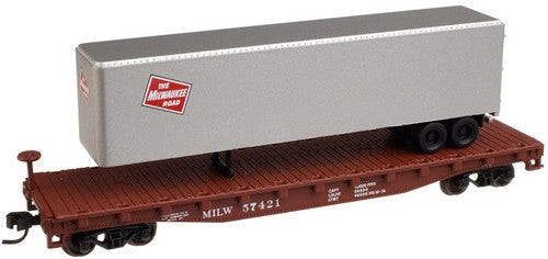Atlas 50001456 N Milwaukee Road 50' Flatcar with 40' Trailer #57500