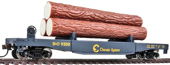 Walthers 931-1772 HO Chessie Log Dump Car with 3 Logs #9300 - Ready to Run