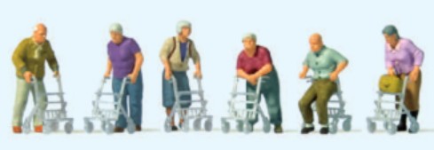 Preiser 10718 HO Elderly People with Rolling Walkers Figures (Set of 6)