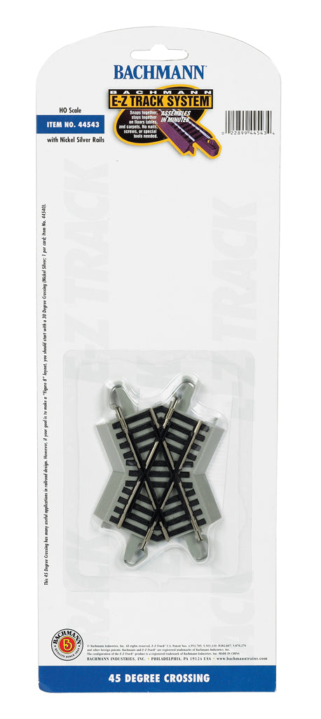 Bachmann 44543 HO Nickel Silver 45 Degree E-Z Track Crossing