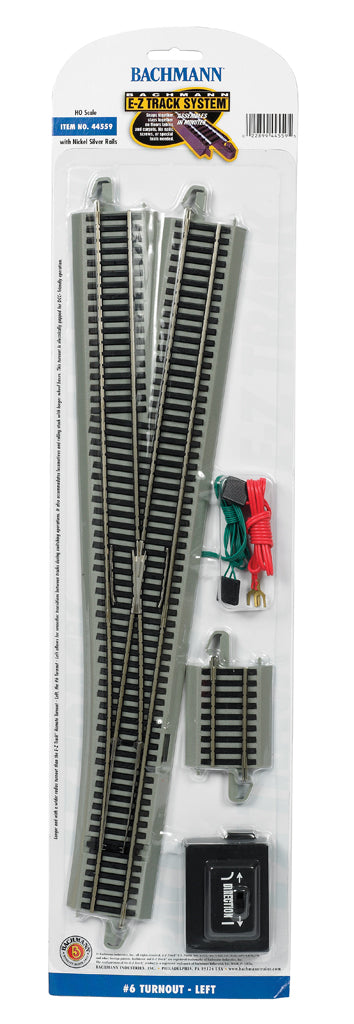 Bachmann 44559 HO Nickel Silver #6 E-Z Track Left-Hand Remote Switch Turnout