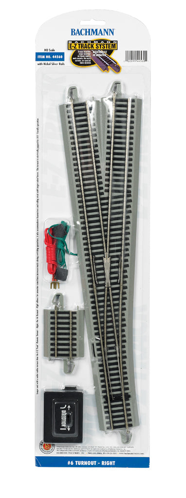 Bachmann 44560 HO Nickel Silver #6 E-Z Track Right-Hand Remote Switch Turnout