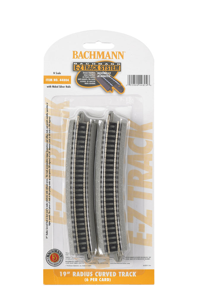 Bachmann 44804 N Nickel Silver 19" Radius Curved E-Z Track Section (Pack of 6)