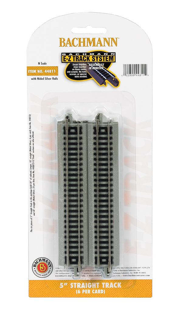 Bachmann 44811 N Nickel Silver 5" Straight E-Z Track Sections (Pack of 6)