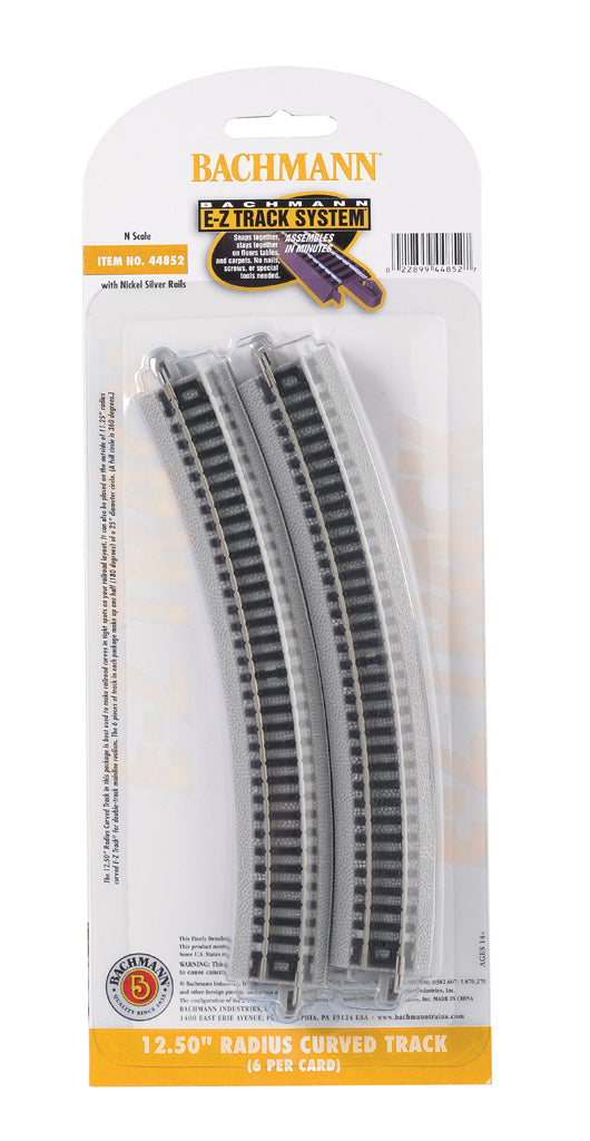 Bachmann 44852 N Nickel Silver 12.50" Radius Curved E-Z Track (Pack of 6)