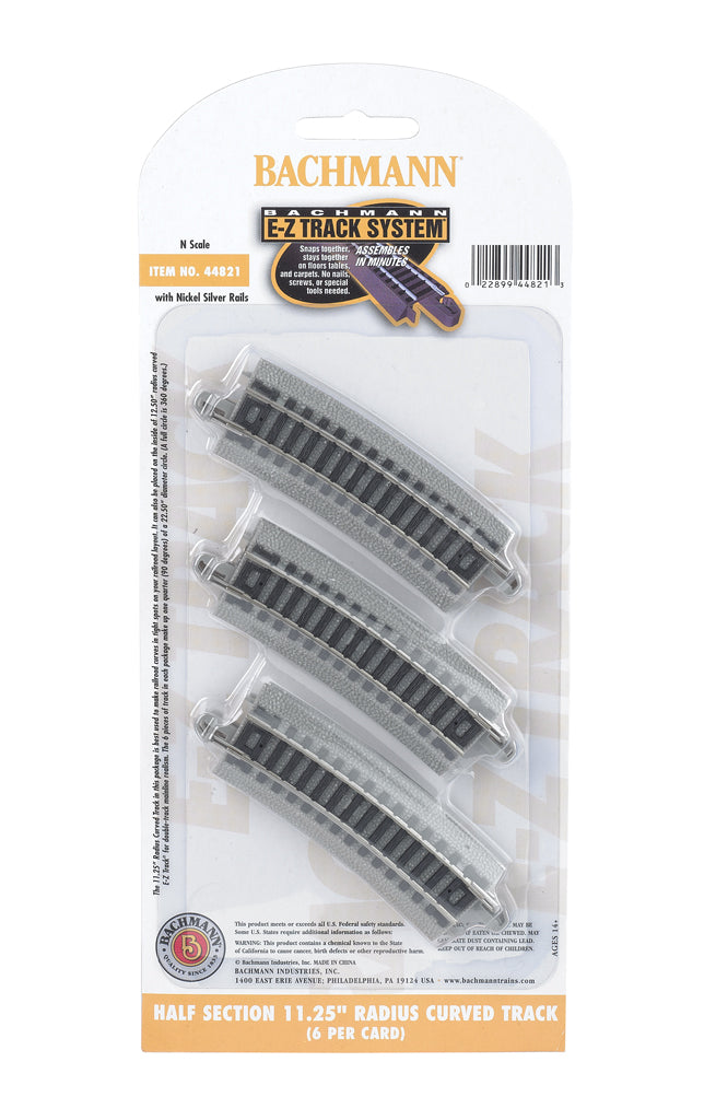 Bachmann 44821 N Nickel Silver Half Section 11.25" Radius Curved E-Z Track