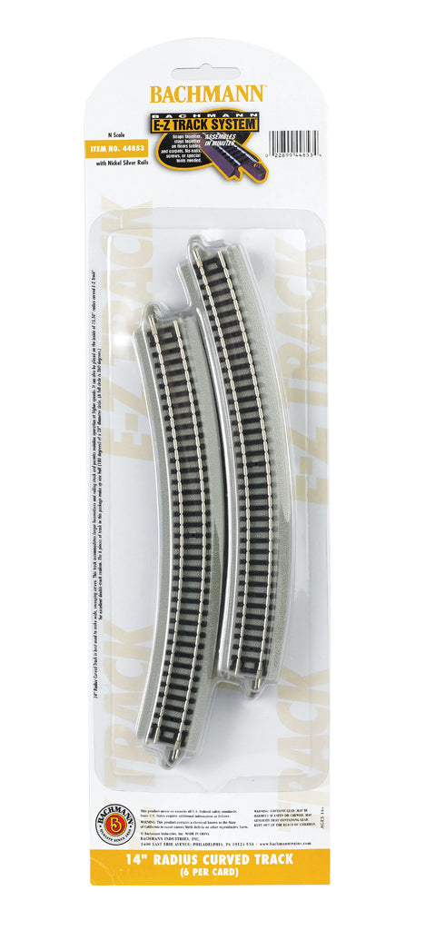 Bachmann 44853 N Nickel Silver 14" Radius Curved E-Z Track Section (Pack of 6)