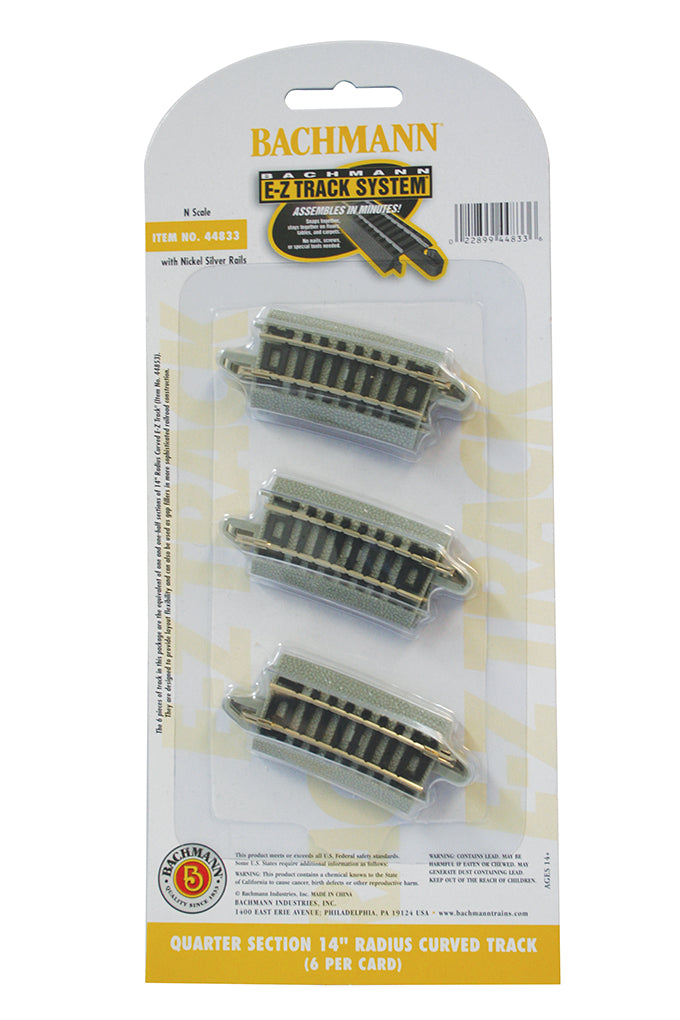 Bachmann 44833 N Nickel Silver 14" Radius Quarter Section Curved E-Z Track