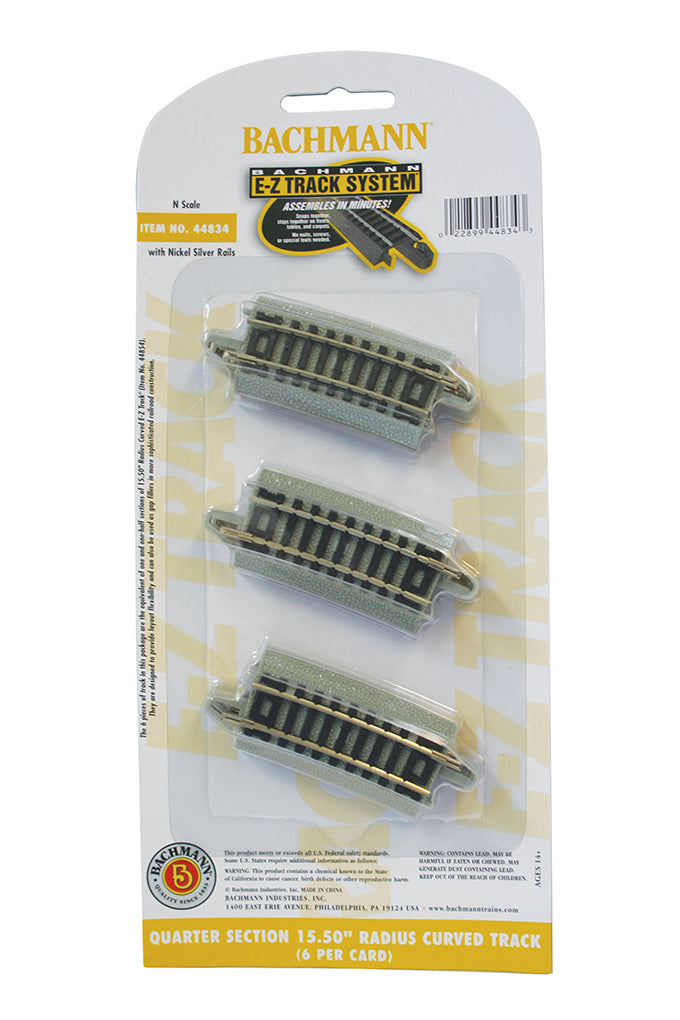 Bachmann 44834 N Nickel Silver 15.50" Radius Quarter Section Curved E-Z Track