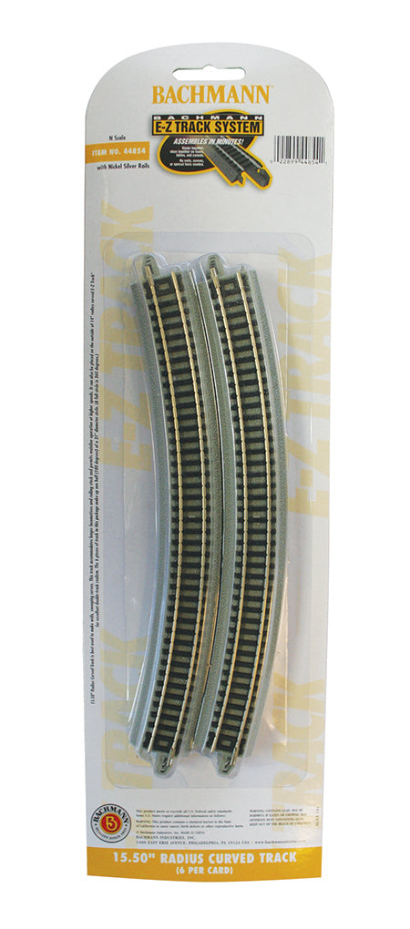 Bachmann 44854 N Nickel Silver 15.50" Radius Curved E-Z Track (Pack of 6)