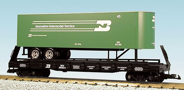 USA Trains 17021 G Burlington Northern Piggyback Flatcar with Trailer