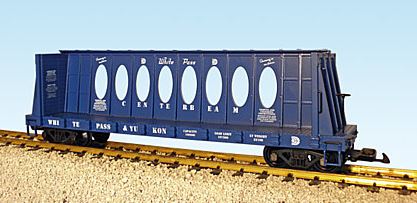 USA Trains R17408 G White Pass & Yukon Centerbeam Flatcar Blue