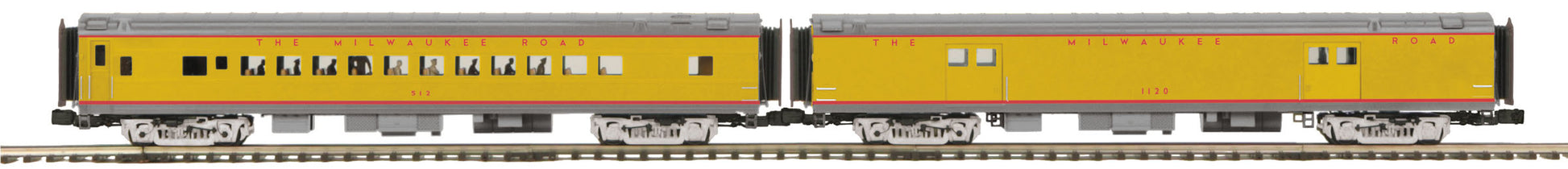 MTH 20-69254 Milwaukee Road 70' Smooth-Side ABS Baggage/Coach #1120 & #512