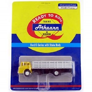 Athearn 02727 HO Yellow Ford C-Series With Stake Body Ready To Roll
