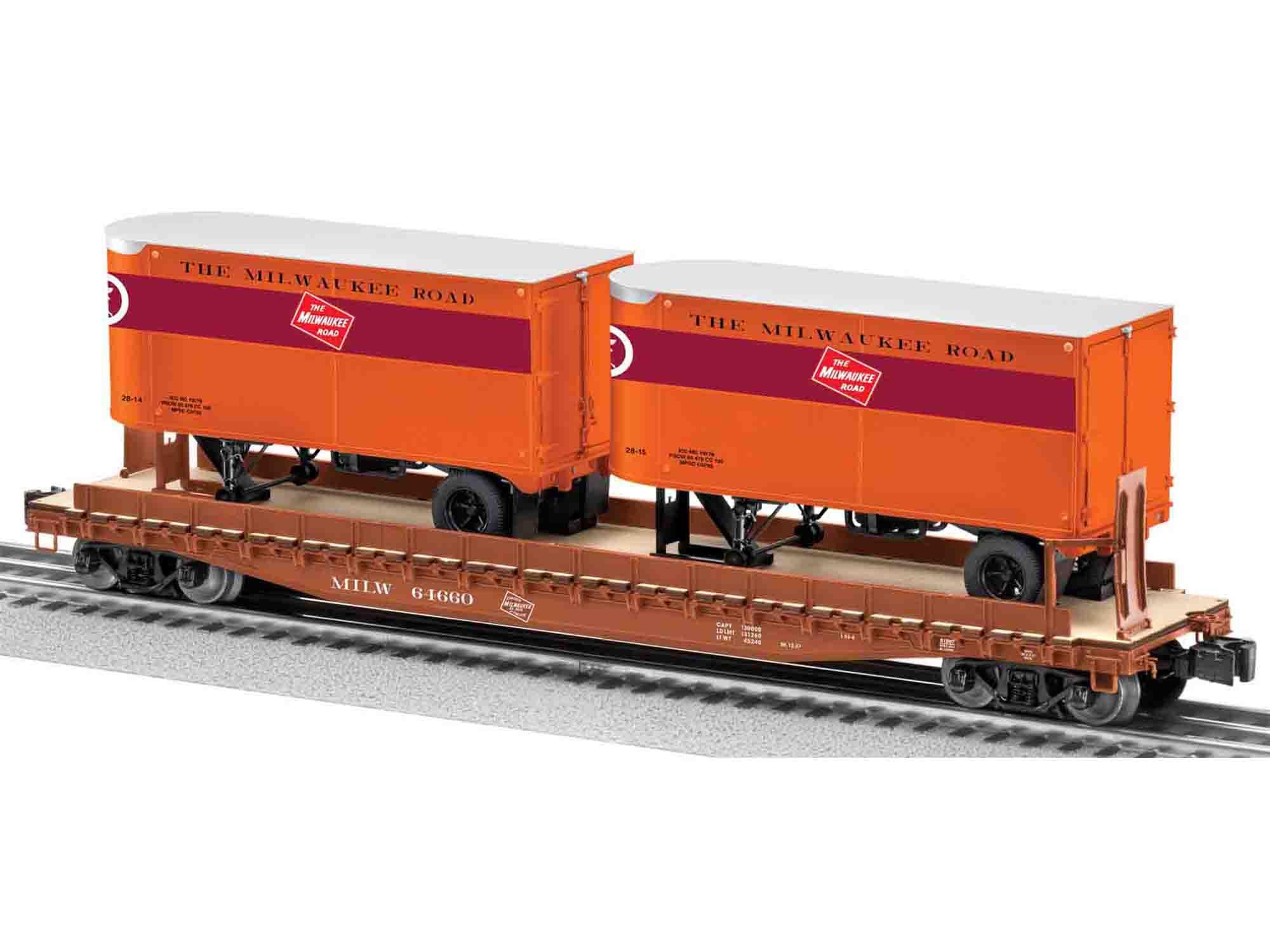 Lionel 6-81897 O Milwaukee PS-4 Flatcar w/2 Piggyback Trailers