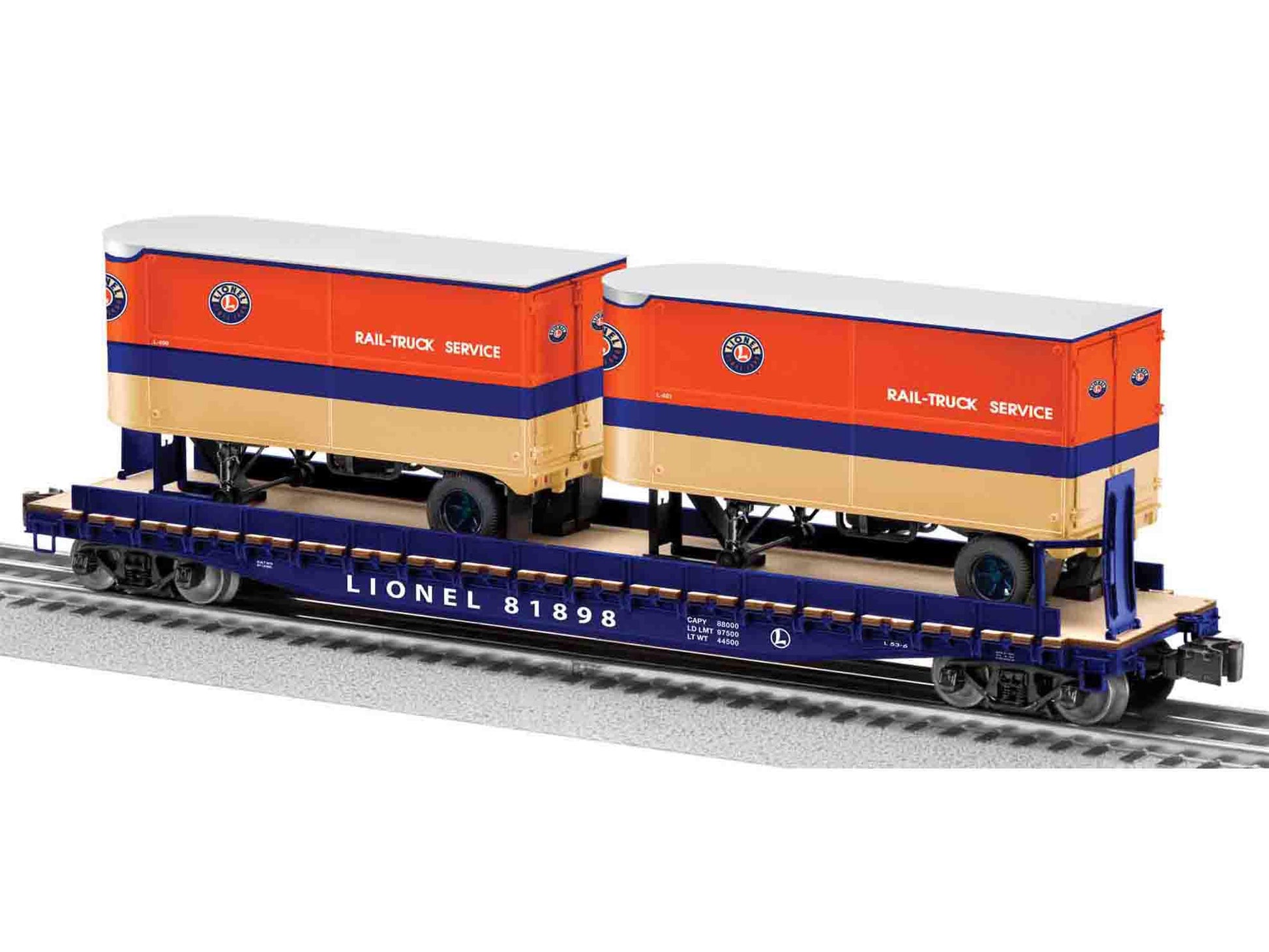 Lionel 6-81898 O Gauge Lionel Lines PS-4 Flatcar w/ 2 Piggyback Trailers #81898