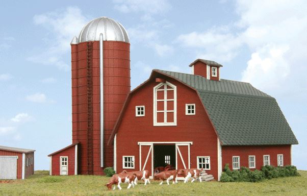 American Model Builders 630 N Scale Laser Art Country Barn with Silo  Kit