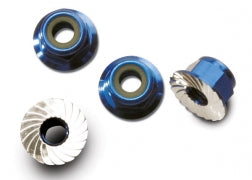 Traxxas 1747R VXL Blue-Anodized Alum 4mm Flanged, Serrated Lock Nuts (Pack of 4)