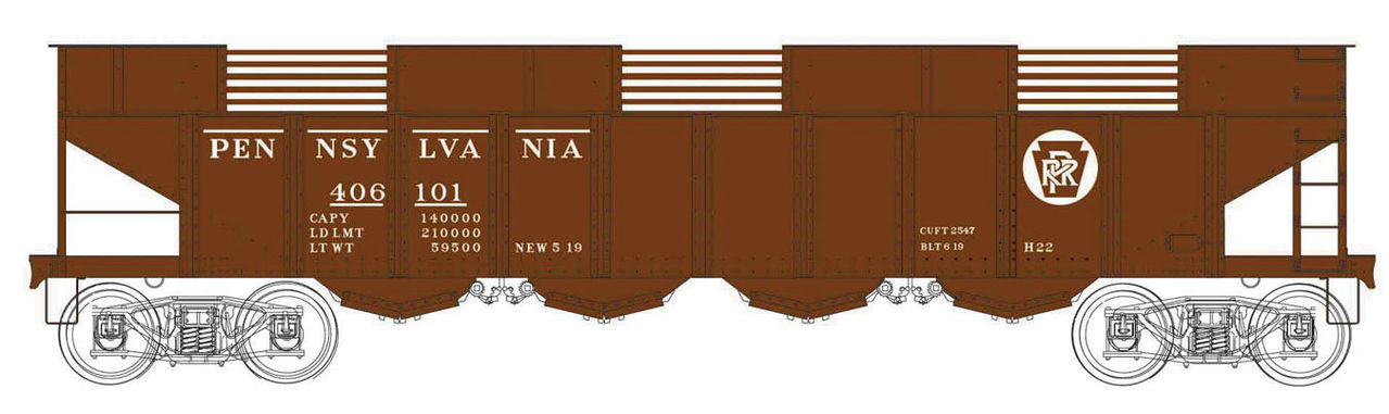 Bowser 41218 HO Pennsylvania H22 4-Bay Hopper with Clamshell Doors #406102