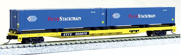 Con-Cor 14881 N Trailer-Train 89' Flatcar with 2 Pacer Stacktrain Containers