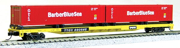 Con-Cor 14882 N TTX 89' Flatcar with 2 Barber Blue Sea Containers