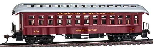 Con-Cor 0001-000228 HO D&SNG Prospector 1880s Wood Open-Platform Coach Car