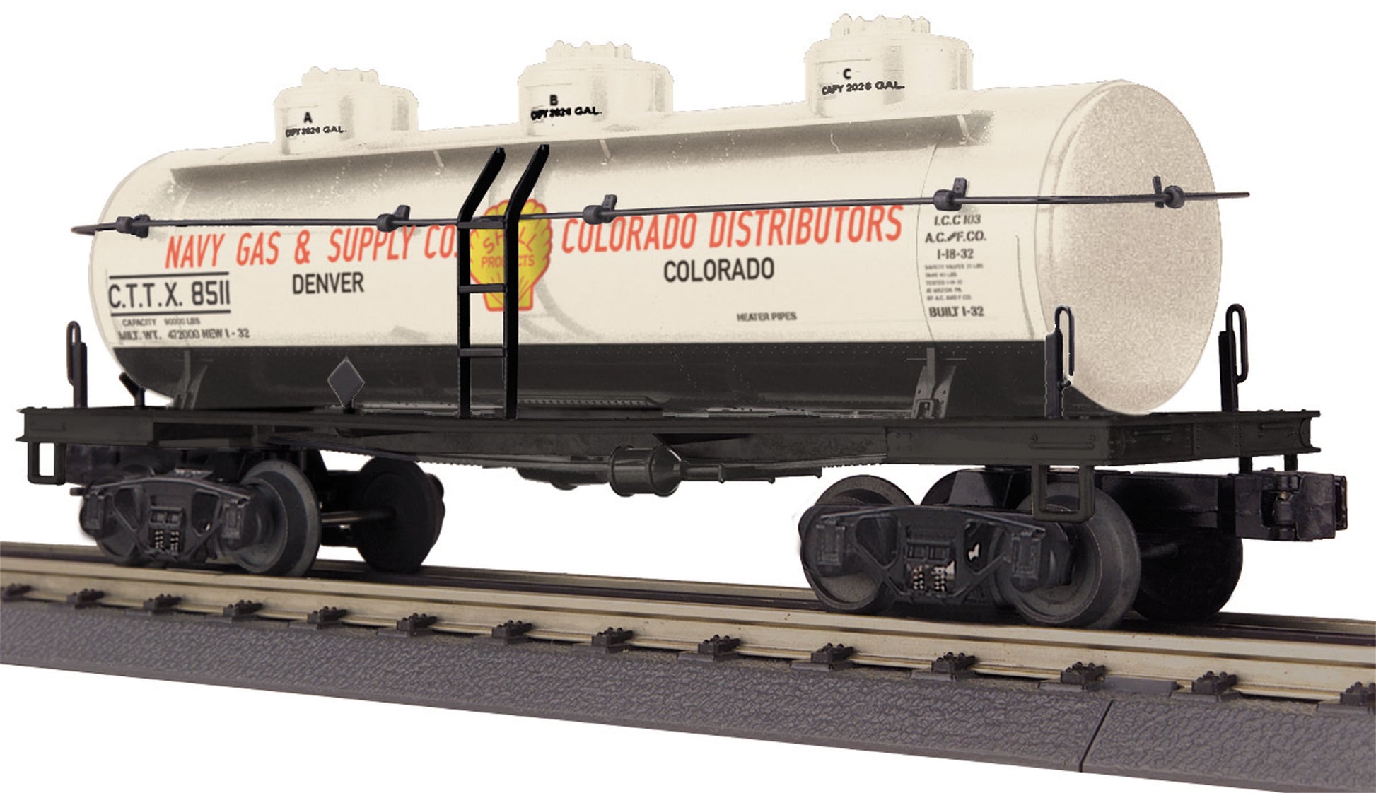 MTH 30-73456 O Shell CTTX 3-Dome Tank Car - 3-Rail - RailKing®