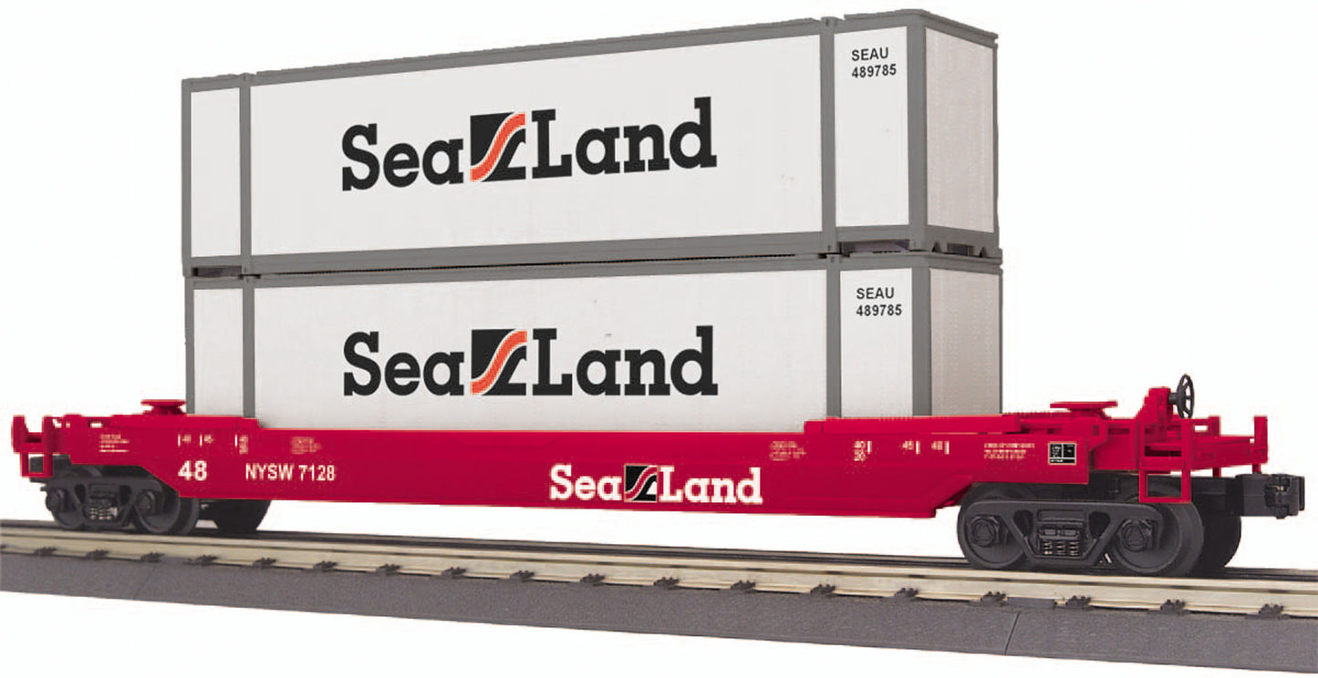 MTH 30-76623 O Sea Land Husky Stack Intermodal Well Car w/ Load #7128