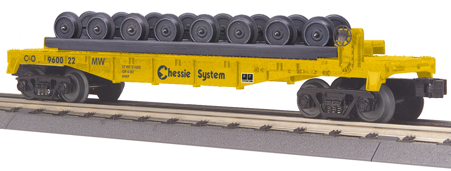 MTH 30-76619 O Chessie System RailKing 3-Rail Flatcar w/Wheelset Load #960022