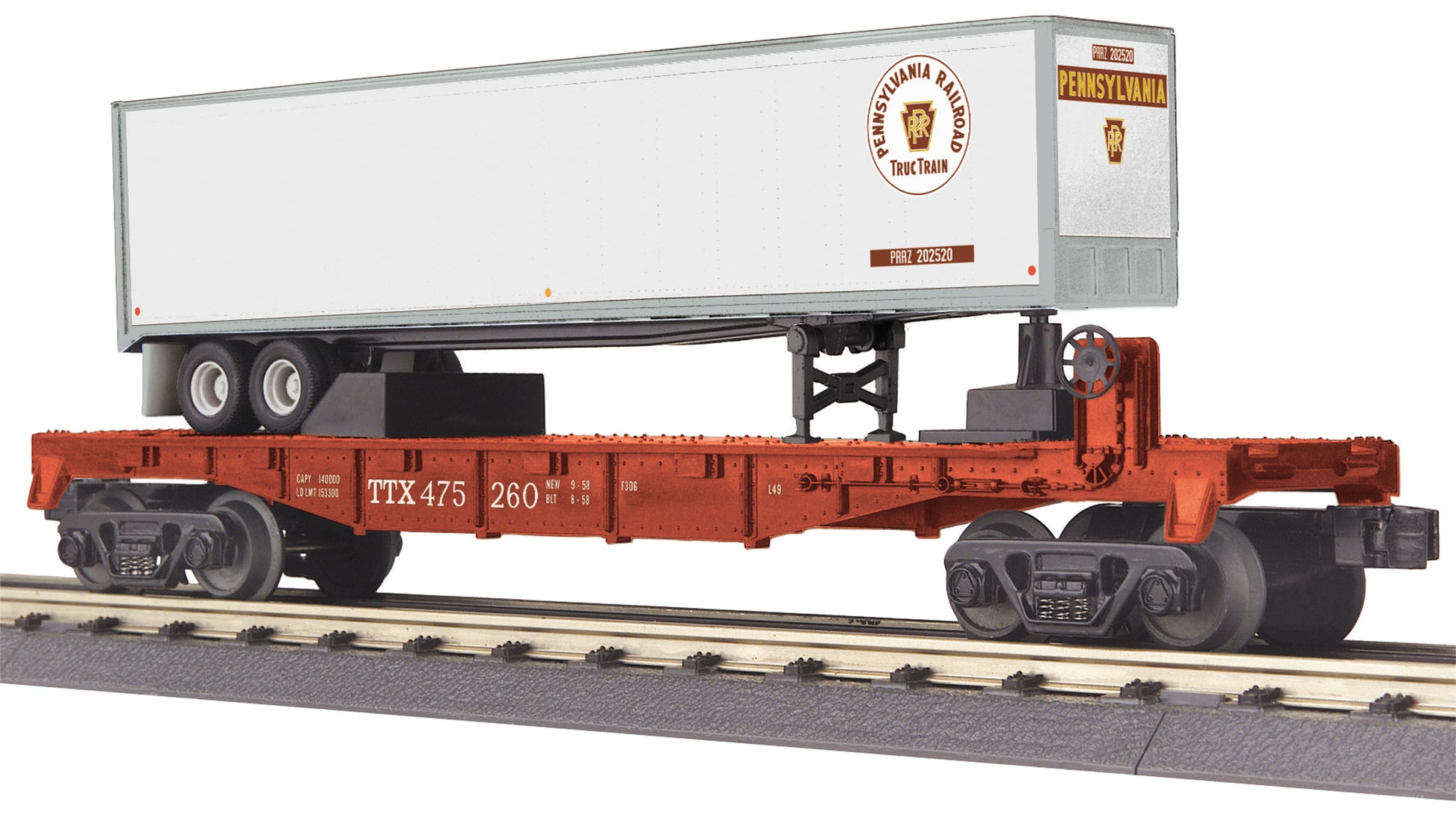 MTH 30-76610 O Trailer-Train TTX Flatcar w/ 40' Trailer 3-Rail RailKing #475260