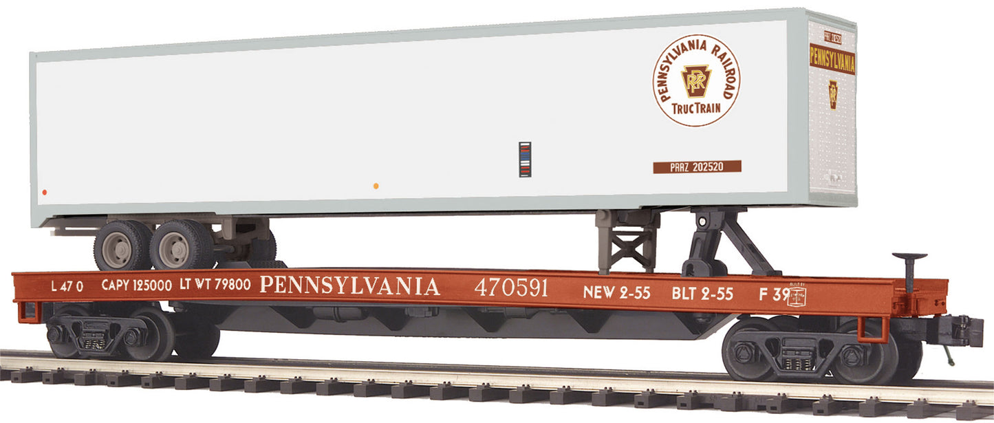 MTH 20-95157 O Pennsylvania Railroad Flatcar w/ 48' Trailer #470591
