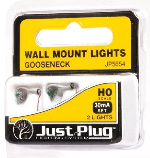Woodland Scenics JP5654 HO Just Plug Gooseneck Wall Mount Lights (Pack of 2)