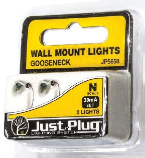 Woodland Scenics JP5658 N Just Plug Gooseneck Wall Mount Lights (Pack of 2)