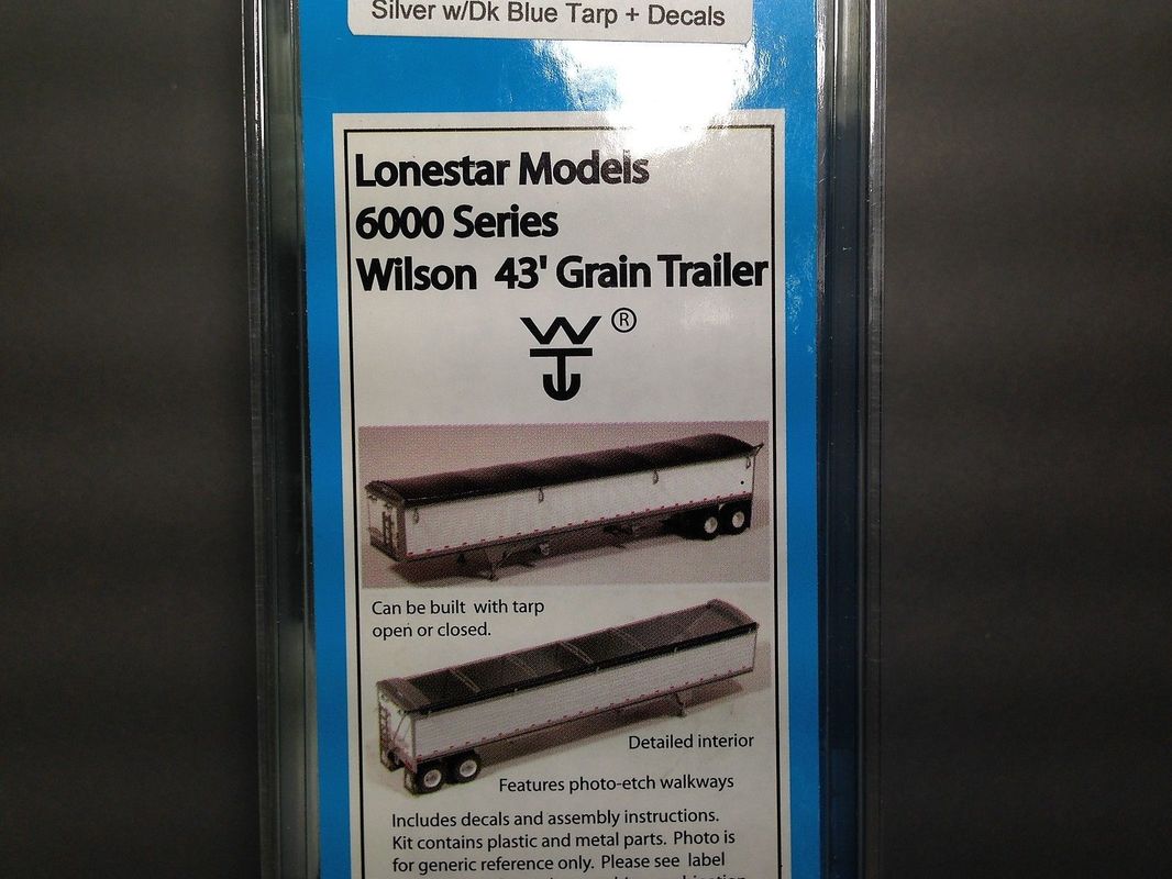 Lonestar 6004 HO 43'' Wilson Grain Trailer Silver W/Dark Blue Tarp & Decals Kit
