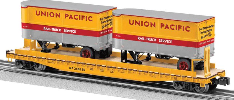 Lionel 6-81900 O Gauge Union Pacific PS-4 Flatcar w/2 Piggyback Trailers #258255