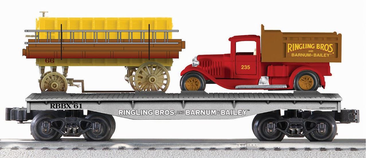Lionel 6-22235 O Ringling Bros. Flatcar with Pole Wagon & SuperStreets Truck