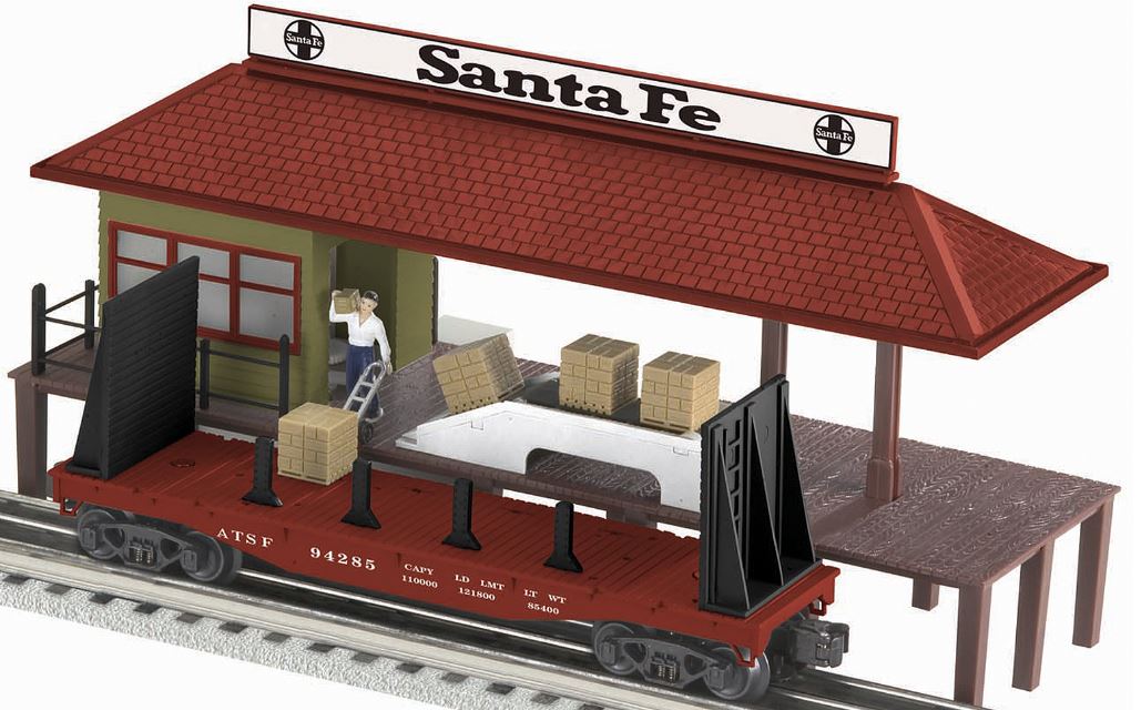 Lionel 6-22328 O Santa Fe Operating Freight Platform w/ Flatcar & 4 Pallets