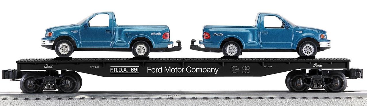 K-Line 6-21696 O Ford Flatcar with 1997 F-150 Diecast Trucks